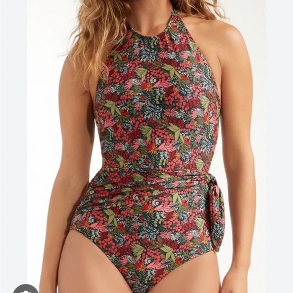 Hermoza Other - Hermosa - Genevieve High Halter Neck Sash Tie One-Piece Swimsuit
